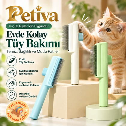 Petiva™ Kolay Tüy Toplayan Basmalı Kedi Tarağı
