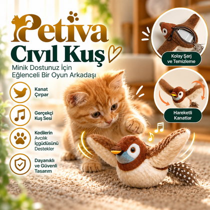 Petiva™ Cıvıl Kuş – Hareketli ve Sesli Kedi Oyuncağı