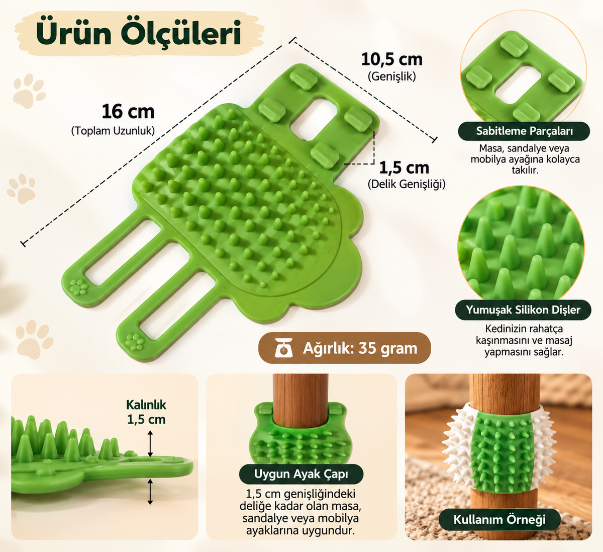 Kaşınma fırçası ürün ölçüleri