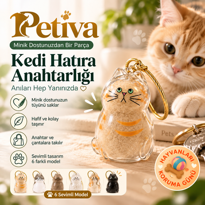 Petiva™ Kedi Hatıra Anahtarlığı – Tüy Saklama Kapsülü