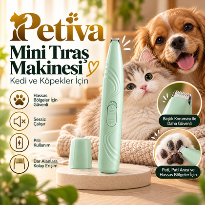 Petiva™ Mini Tıraş Makinesi – Hassas Bölge & Pati Tüy Kesme